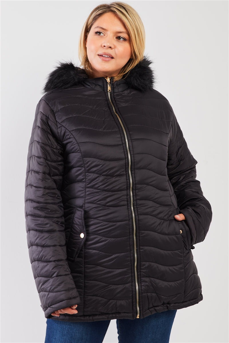 Plus Size Vegan Fur Double-sided Cotton Parka & Puffer Jacket