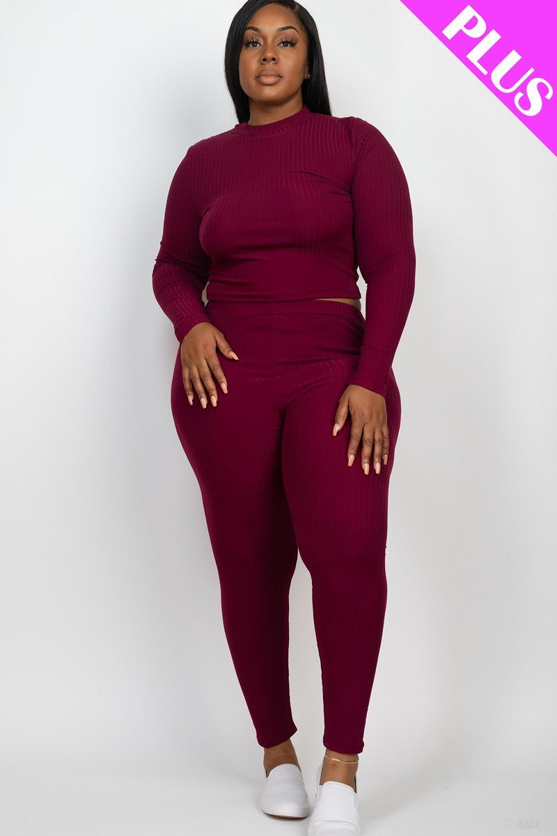 Plus Ribbed Long Sleeve Top & Leggings Set