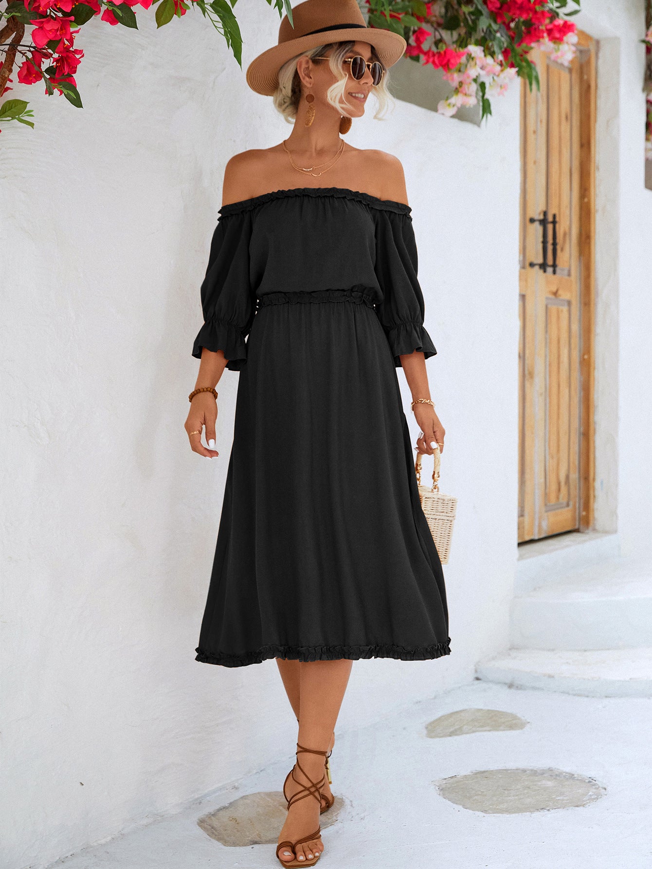 Frilled Off-Shoulder Flounce Dress