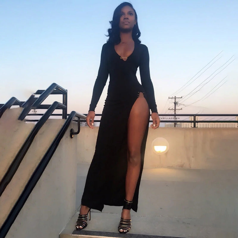 Long-Sleeved High Slit Dress