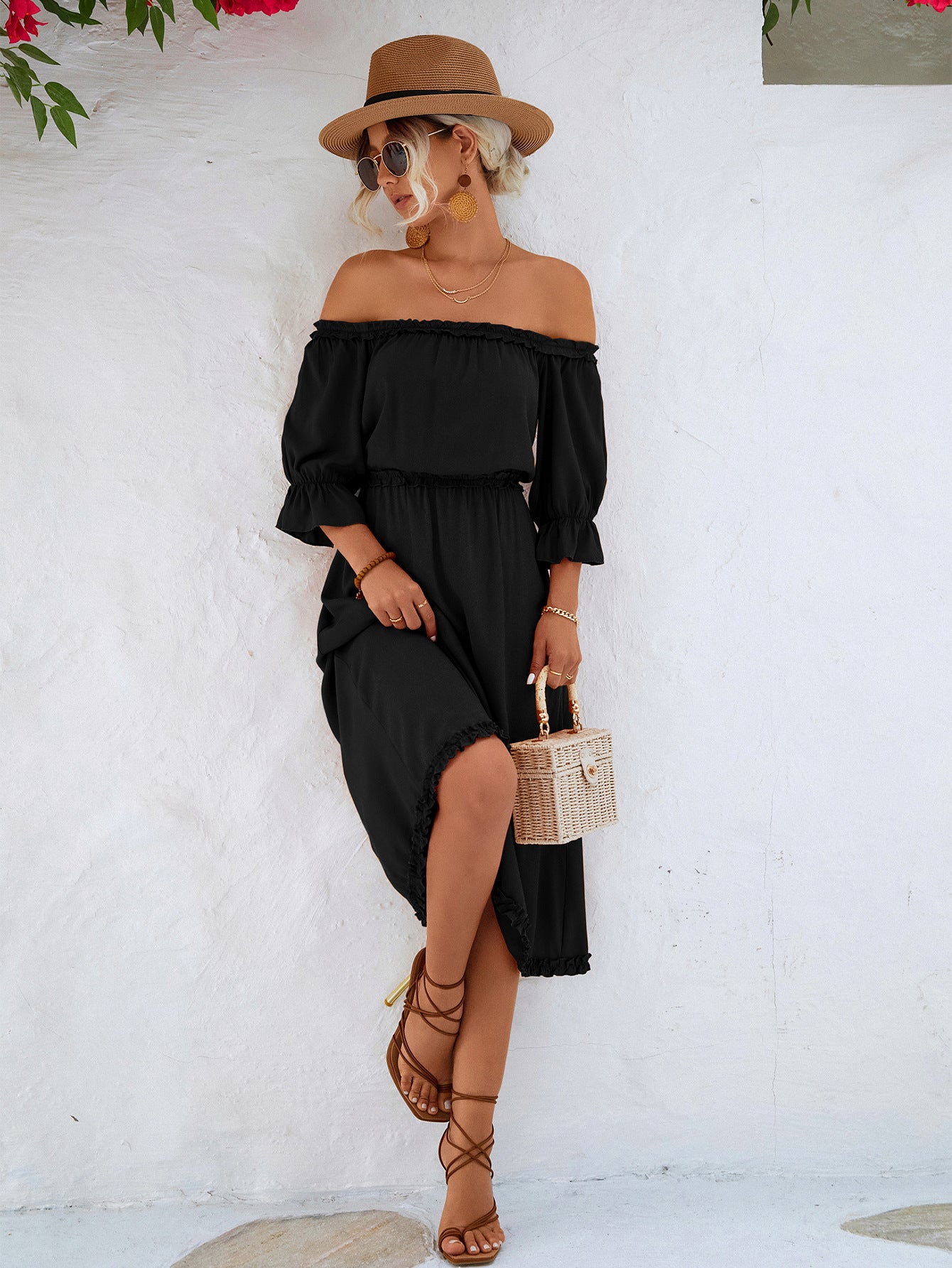 Frilled Off-Shoulder Flounce Dress
