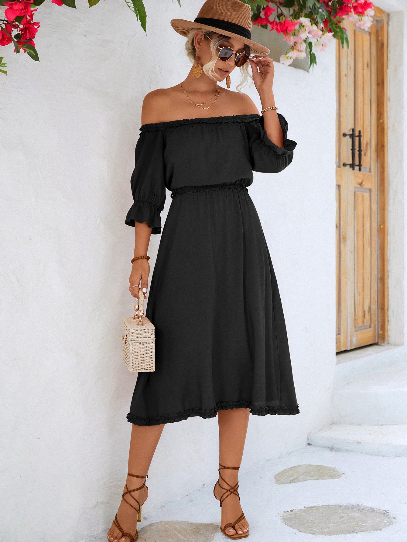 Frilled Off-Shoulder Flounce Dress