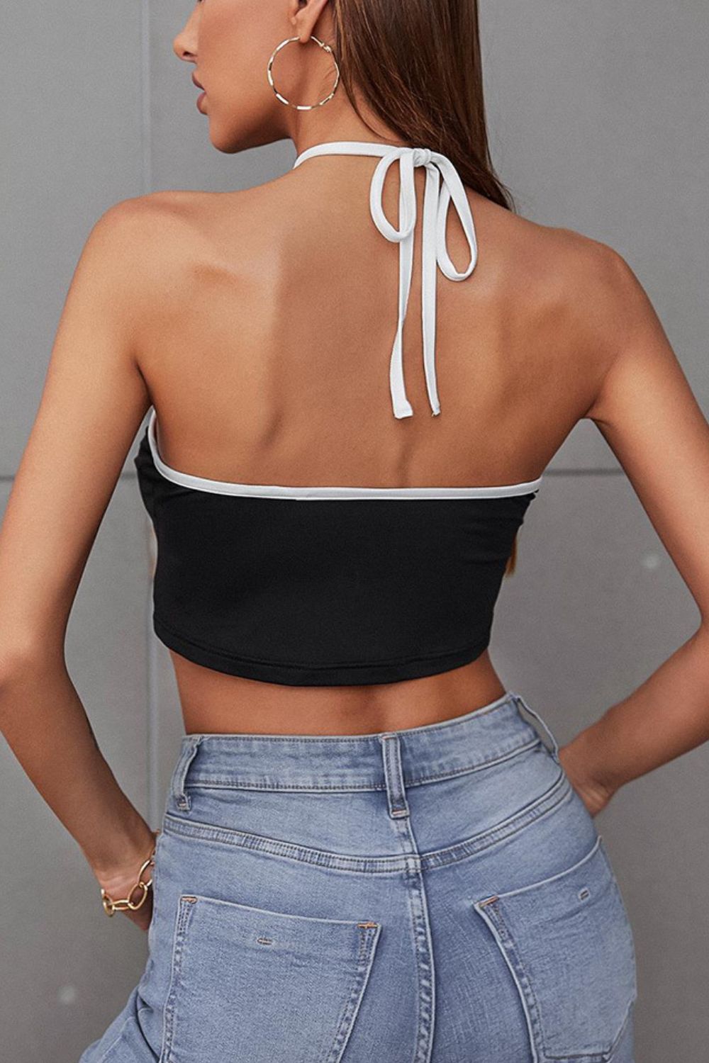 Contrast Halter Neck Crop Top