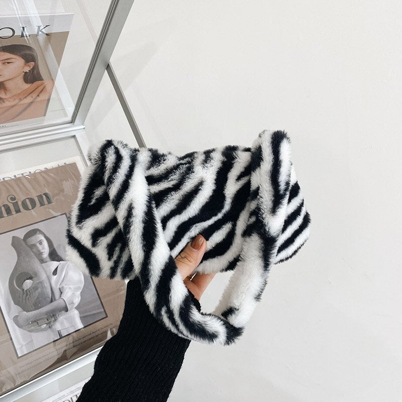 Furry Animal Pattern Shoulder Bag