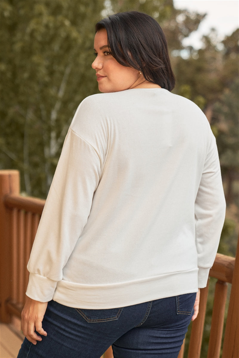 Plus White Good Things Long Sleeve Relaxed Sweatshirt Top