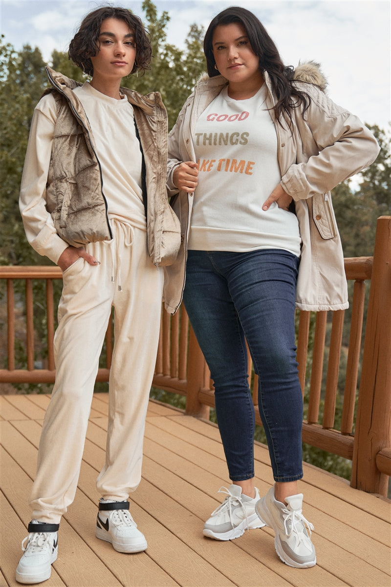 Plus White Good Things Long Sleeve Relaxed Sweatshirt Top