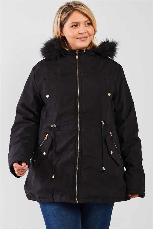 Plus Size Vegan Fur Double-sided Cotton Parka & Puffer Jacket