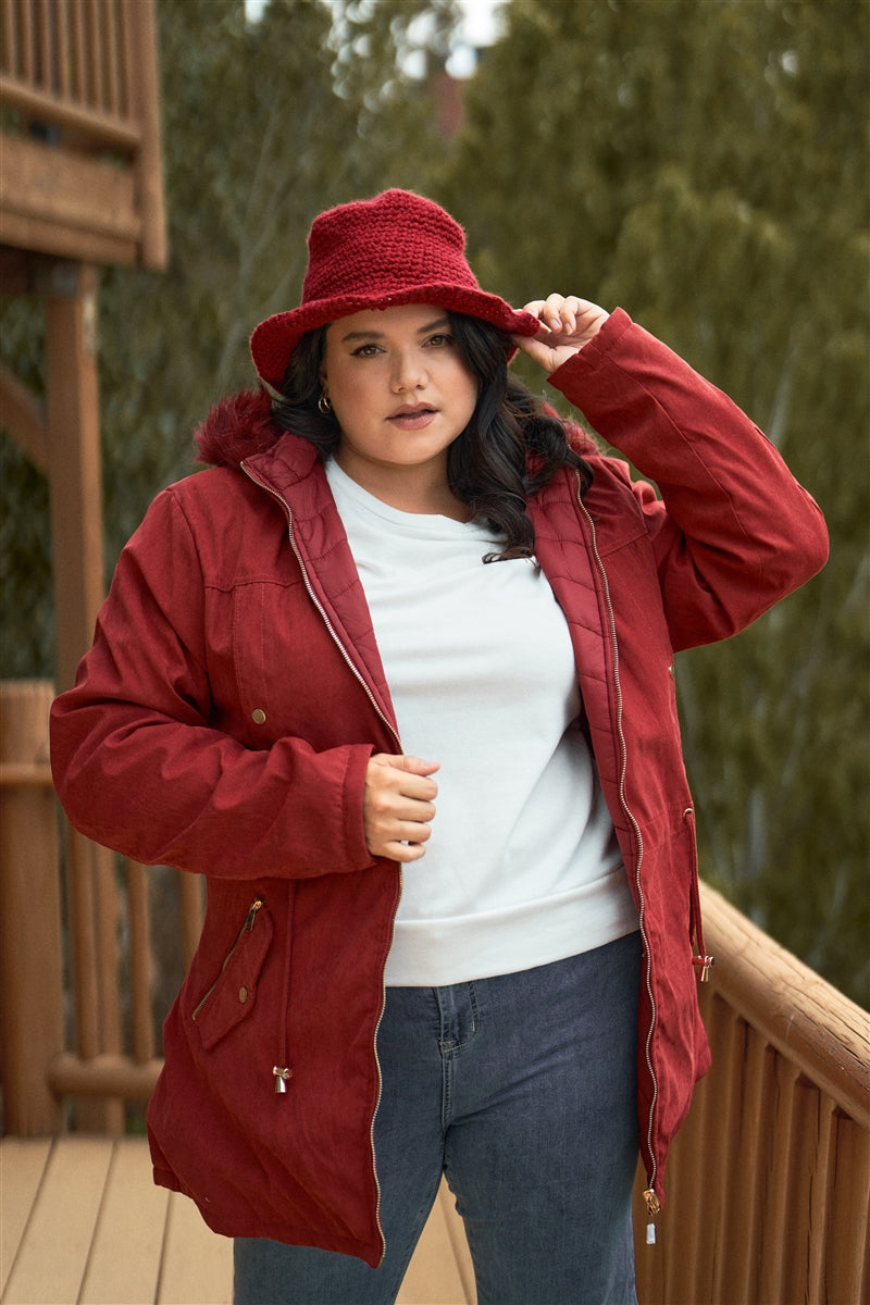 Plus Size Vegan Fur Double-sided Cotton Parka & Puffer Jacket