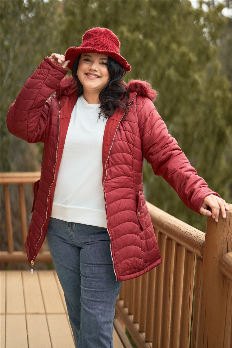 Plus Size Vegan Fur Double-sided Cotton Parka & Puffer Jacket