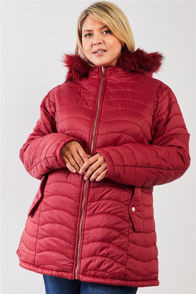 Plus Size Vegan Fur Double-sided Cotton Parka & Puffer Jacket