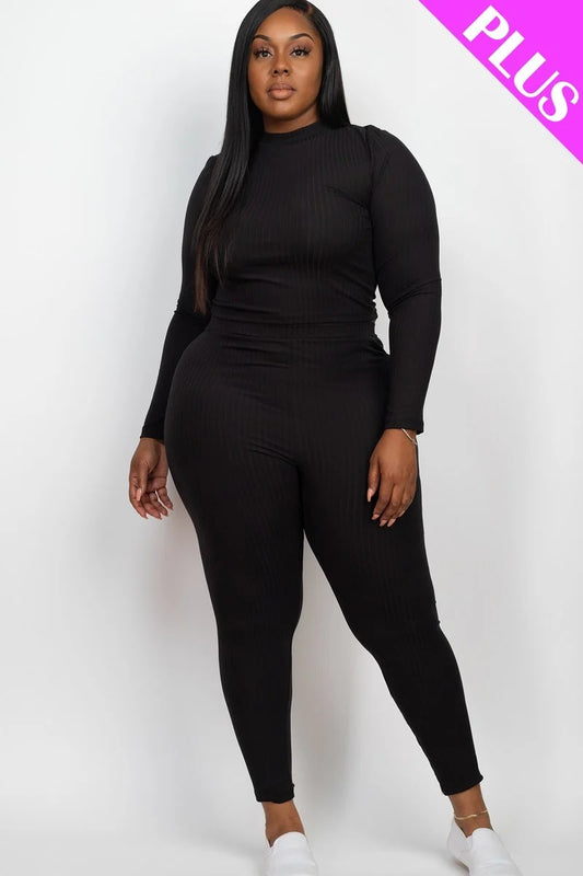 Plus Ribbed Long Sleeve Top & Leggings Set