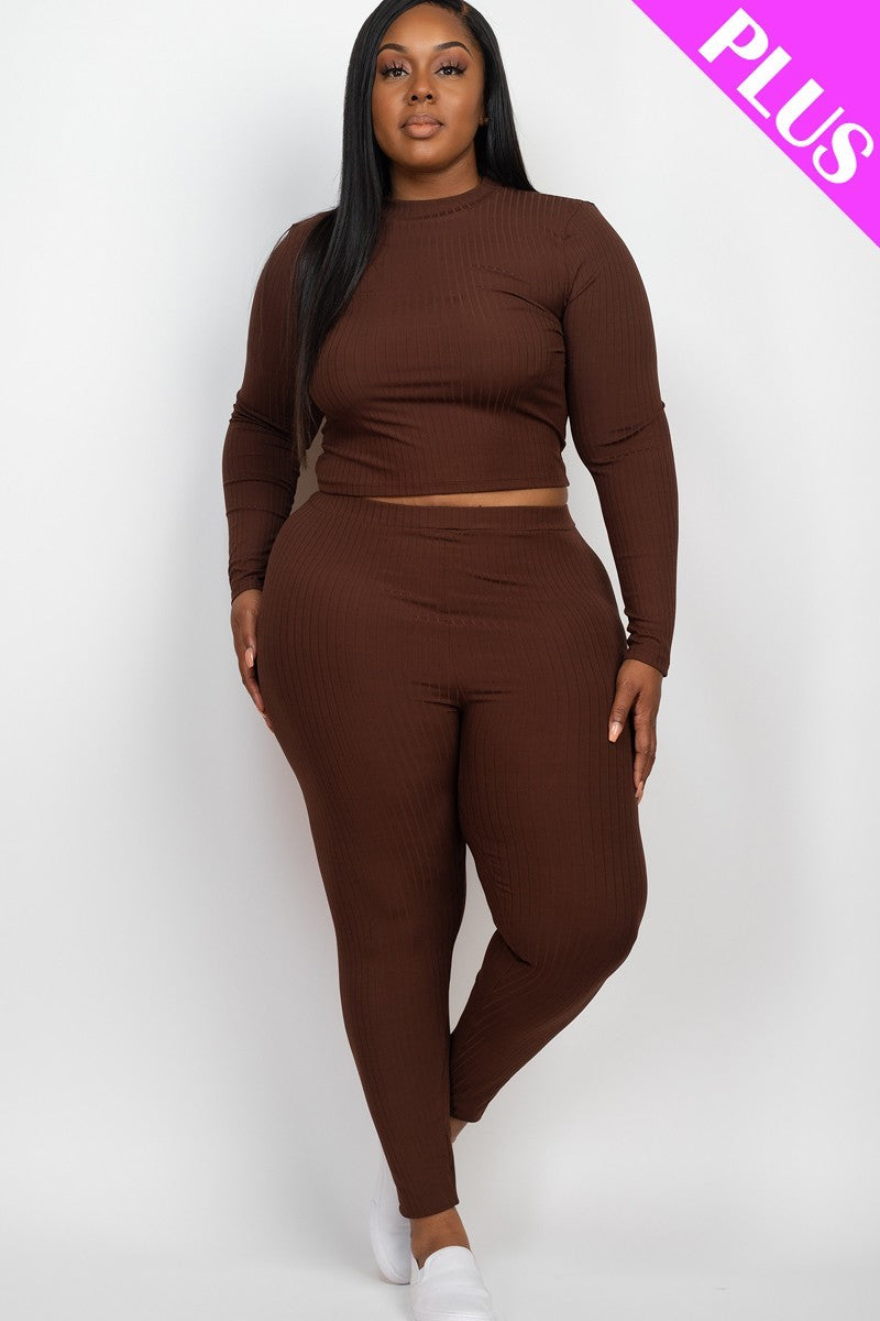 Plus Ribbed Long Sleeve Top & Leggings Set
