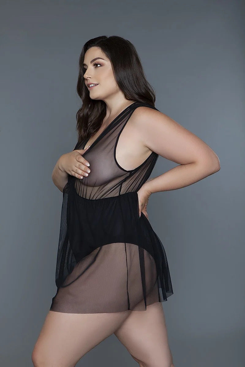 Deep V-neck Mesh Babydoll