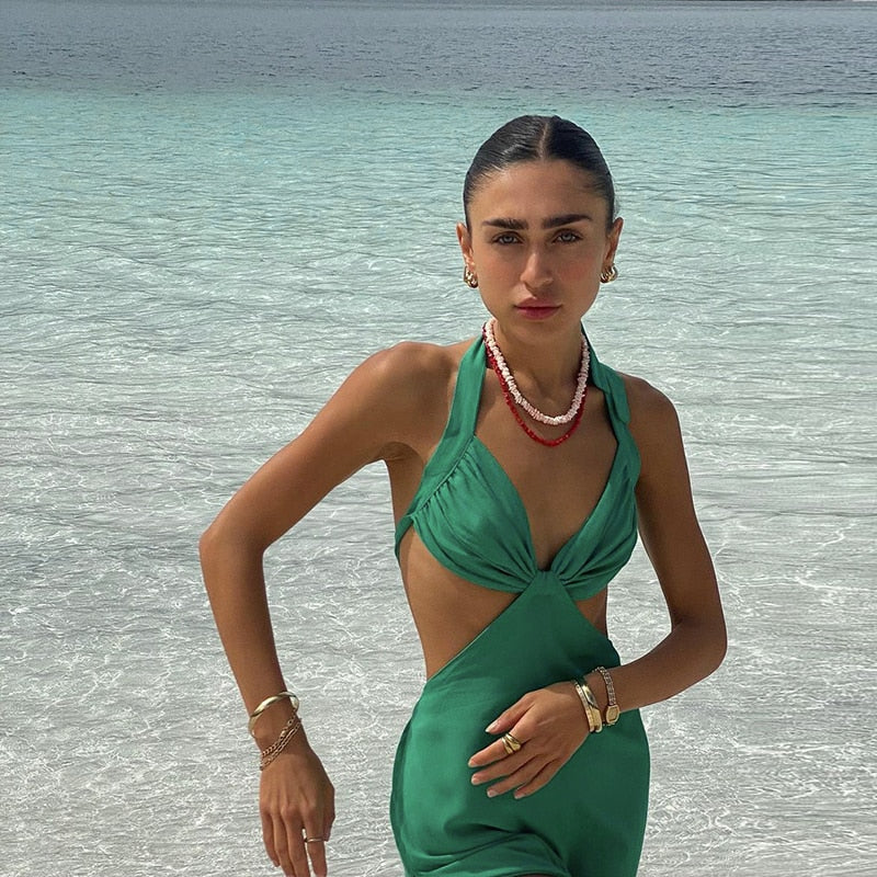 V-Neck Halter Mini Dress