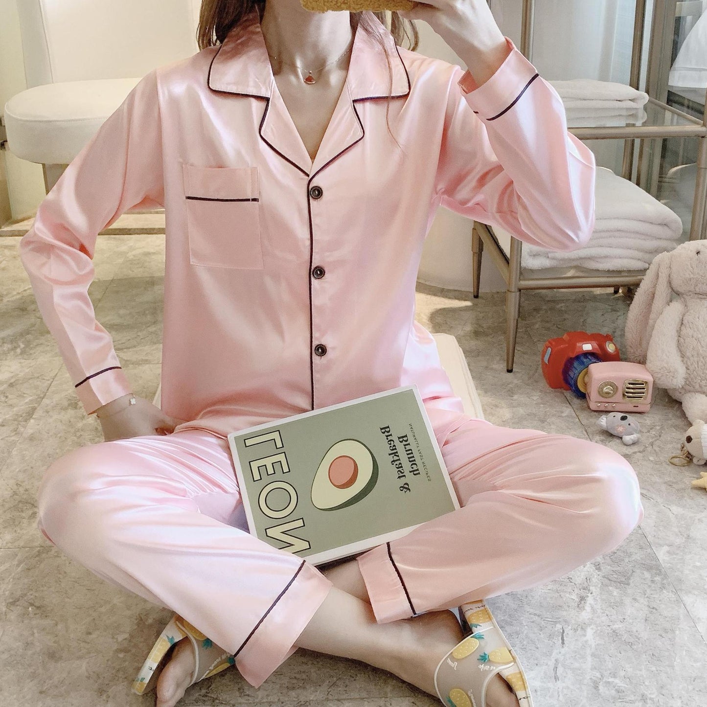 Long-Sleeve Silk Pajamas