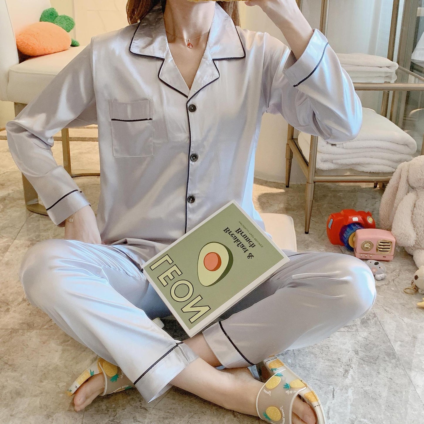 Long-Sleeve Silk Pajamas