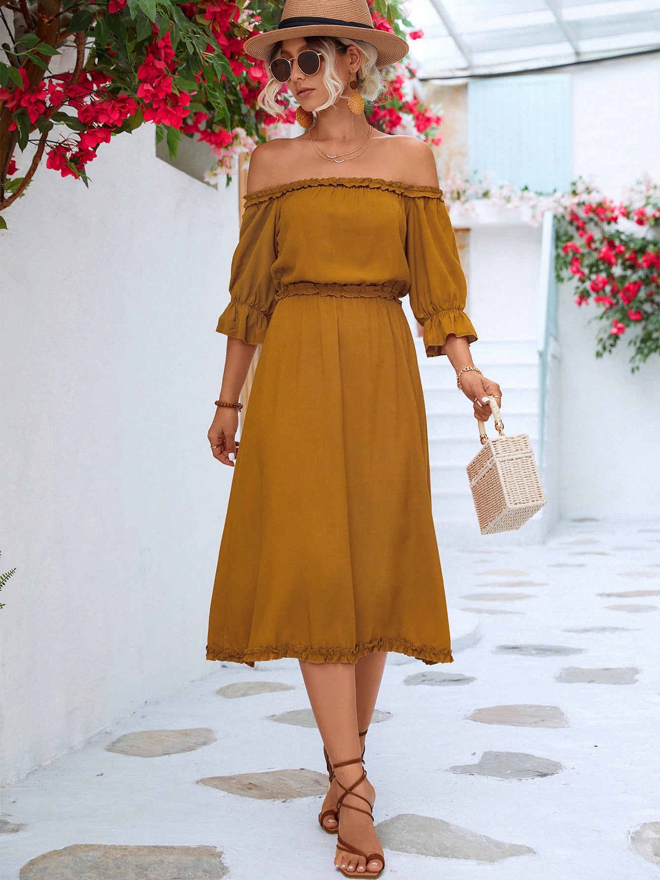 Frilled Off-Shoulder Flounce Dress