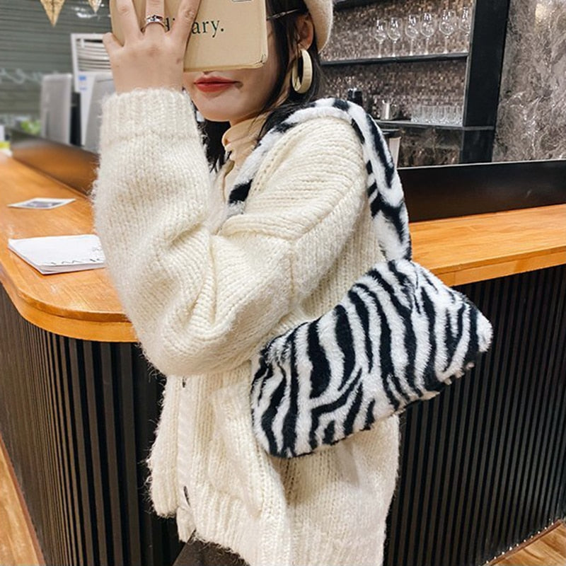 Furry Animal Pattern Shoulder Bag