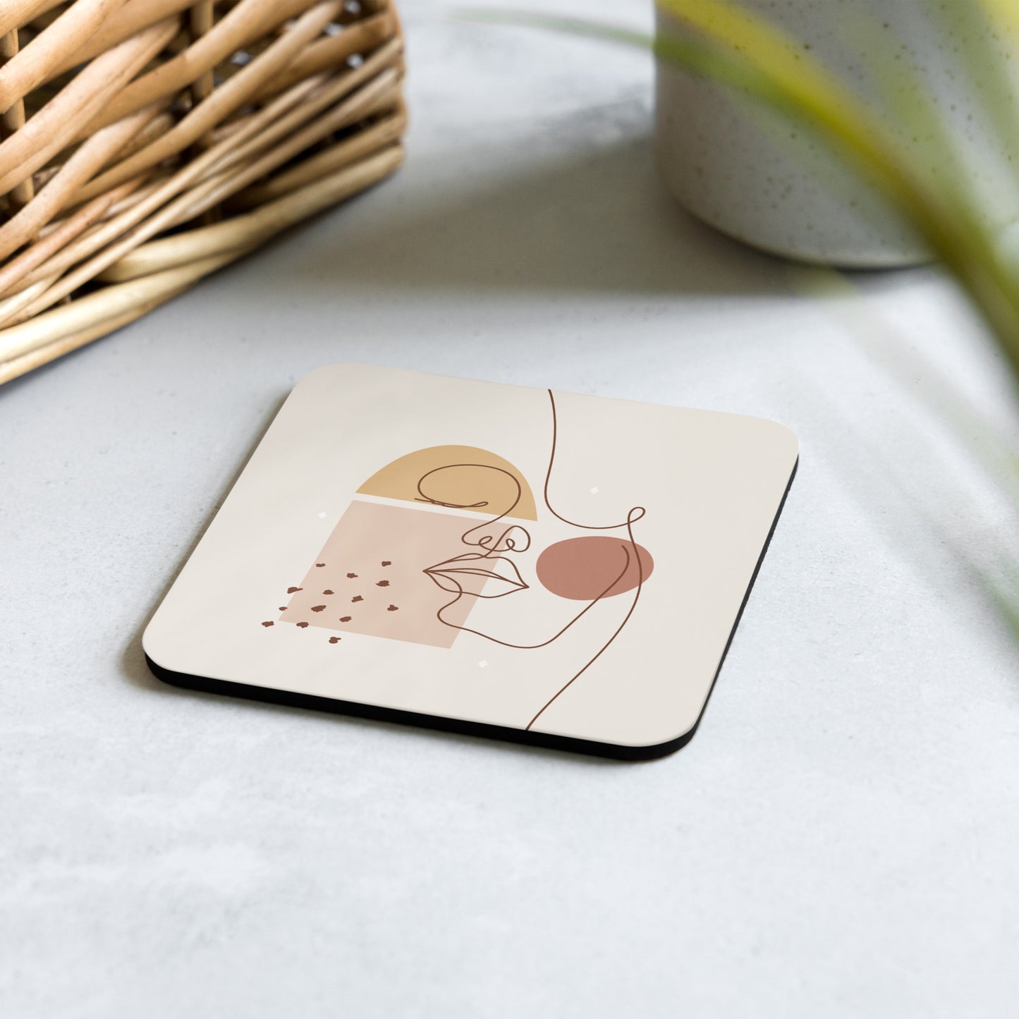Abstract Face Cork-back Coaster